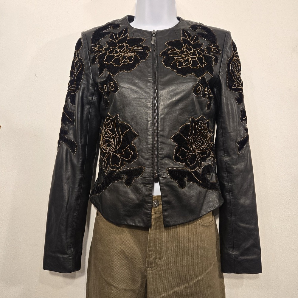 Marciano Los Angeles Lambs Leather With Velvet Beaded Appliques Of Roses Size XS